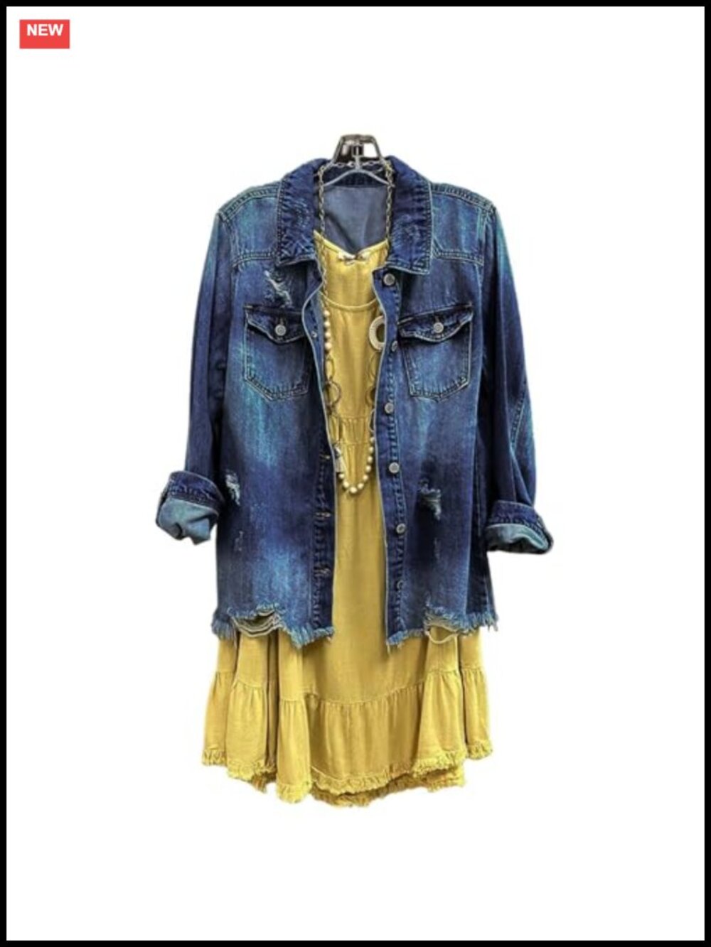 Womens Denim Ripped Distressed Button Down Mid Long Jean Jacket